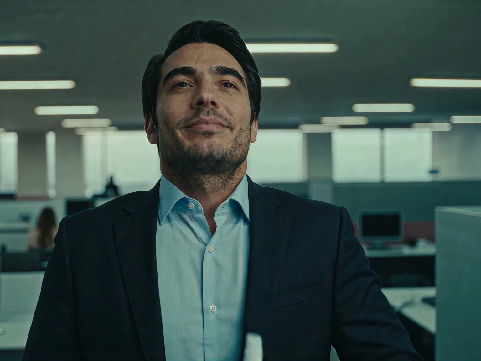 Adulto sonriendo en su oficina